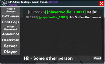 staff messages working as it should. Receiving Hello from one staff member, and Hi from another. I can't test this thoroughly because I do not have friends.