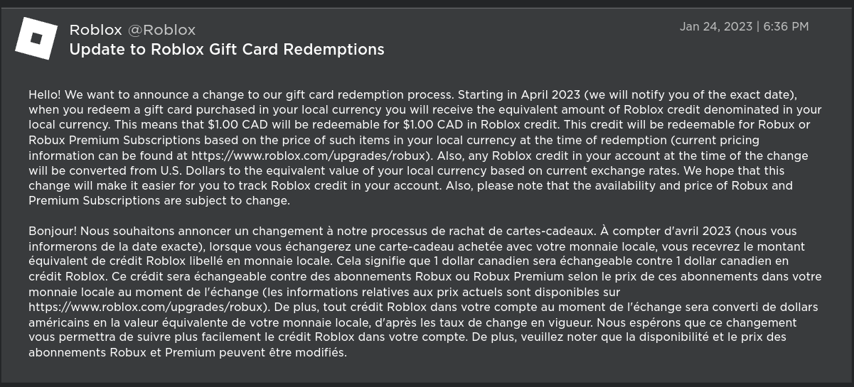Roblox Gift Cards - They're Changing? - General - Cookie Tech