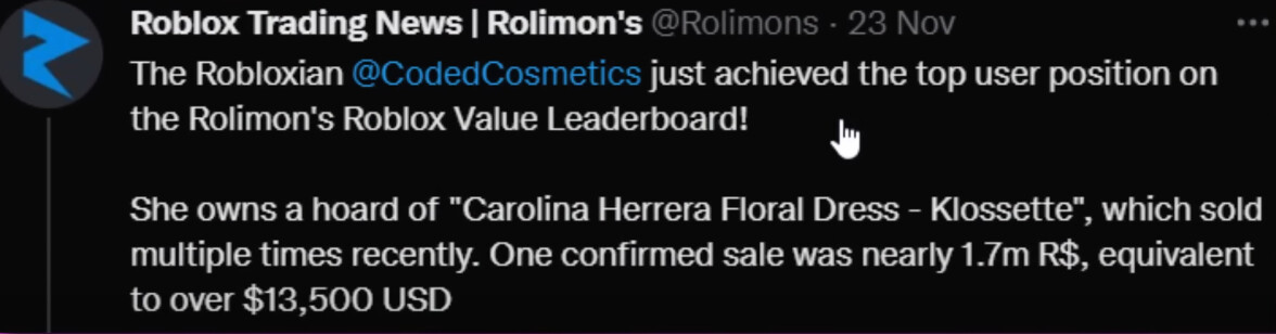 Roblox Trading News  Rolimon's on X: Since May 5th, 2022 Roblox
