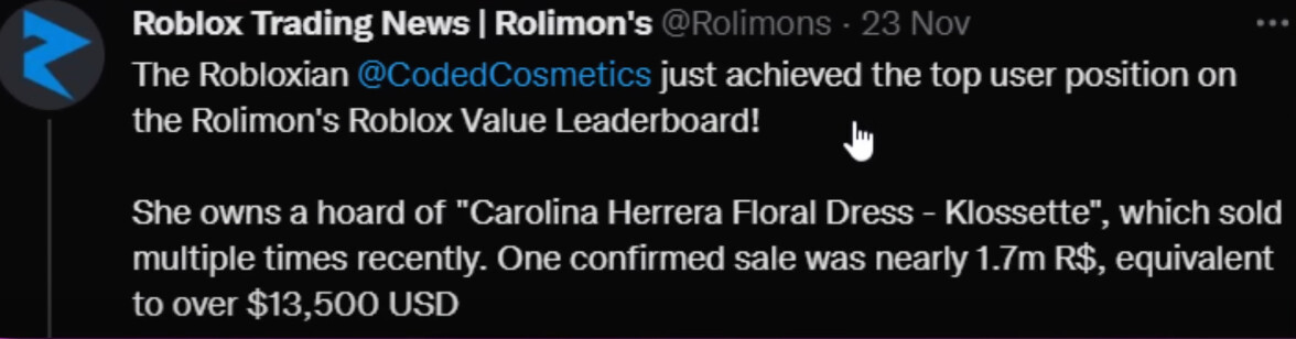 Rolimon's - We improved our Roblox Value Leaderboard so