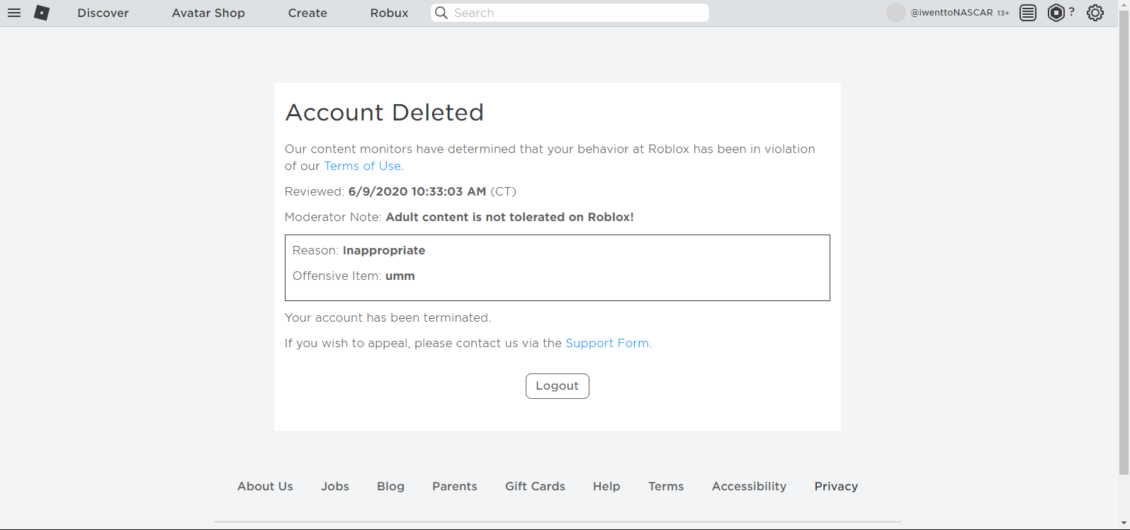 My old account getting unfairly terminated - Terrible roblox