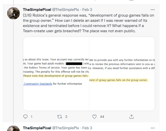 Roblox Moderation incorrectly refers to the Roblox Terms of Use